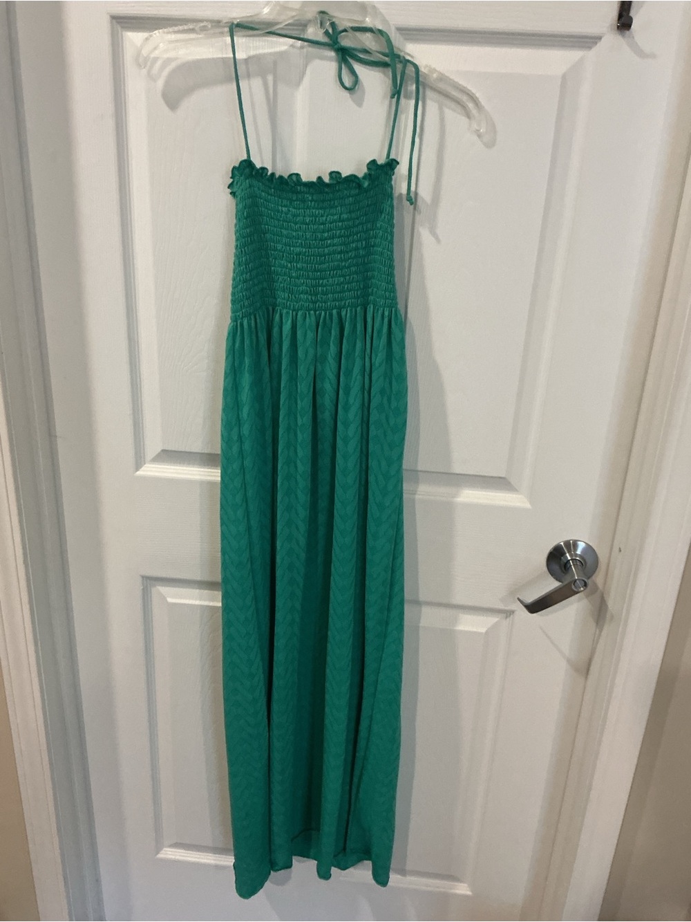 Green Smocked Halter Maxi Dress